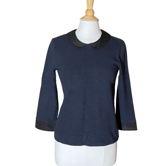 J. Crew Cotton Navy, Black Peter Pan Collar & Cuffs Sweater Preppy/Academia S - Picture 1 of 14